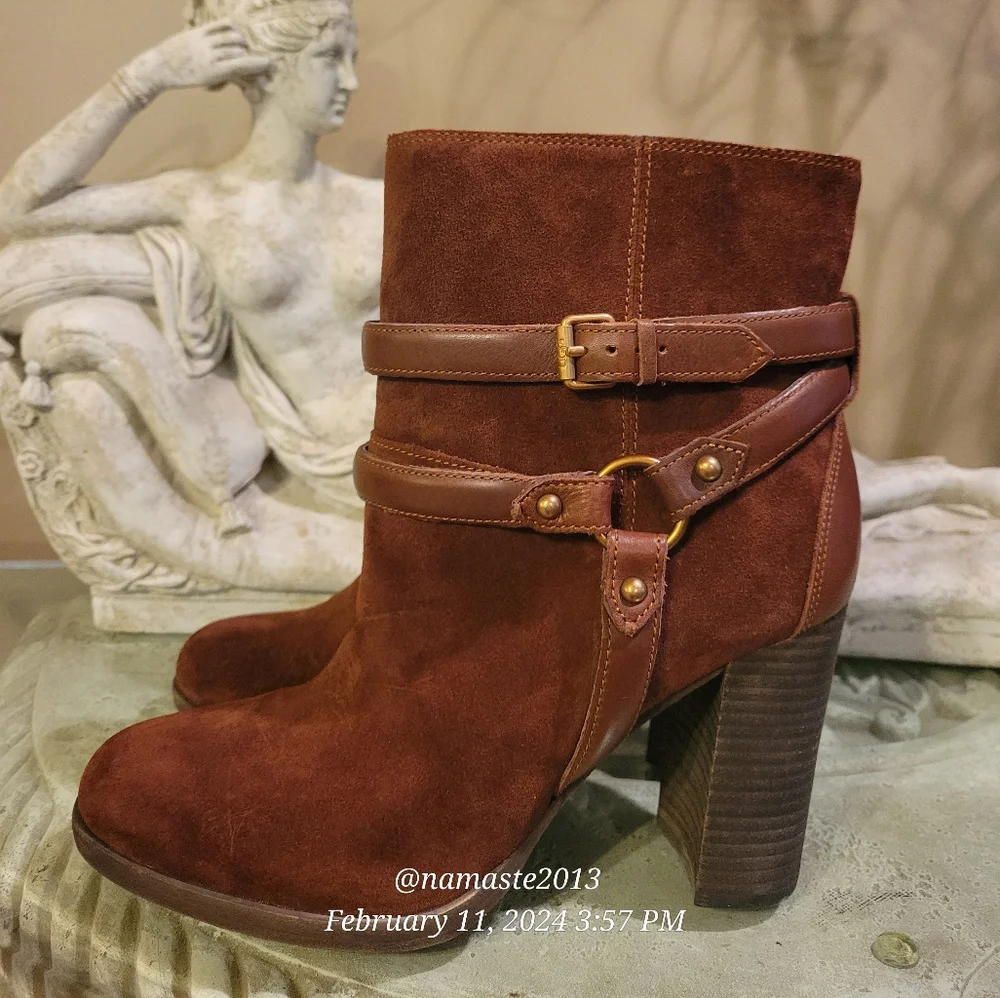 Ugg Dandridge Suede Heeled Boot Hardware Buckle Designer Slip-On #722 New - Picture 3 of 14